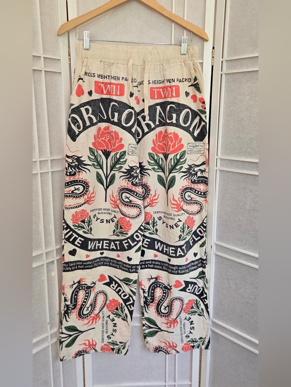 Vintage Sack Cream and Red Cropped Pants Wide Leg